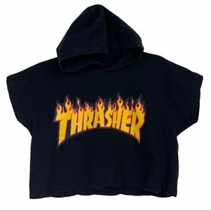 ❗️Exist Thrasher Juniors Crop Top Hooded Ts…